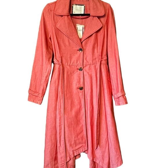 ANTHROPOLOGIE Elle Cotton Trench Coat Red Chambray Handkerchief Hem NWT - Picture 4 of 12
